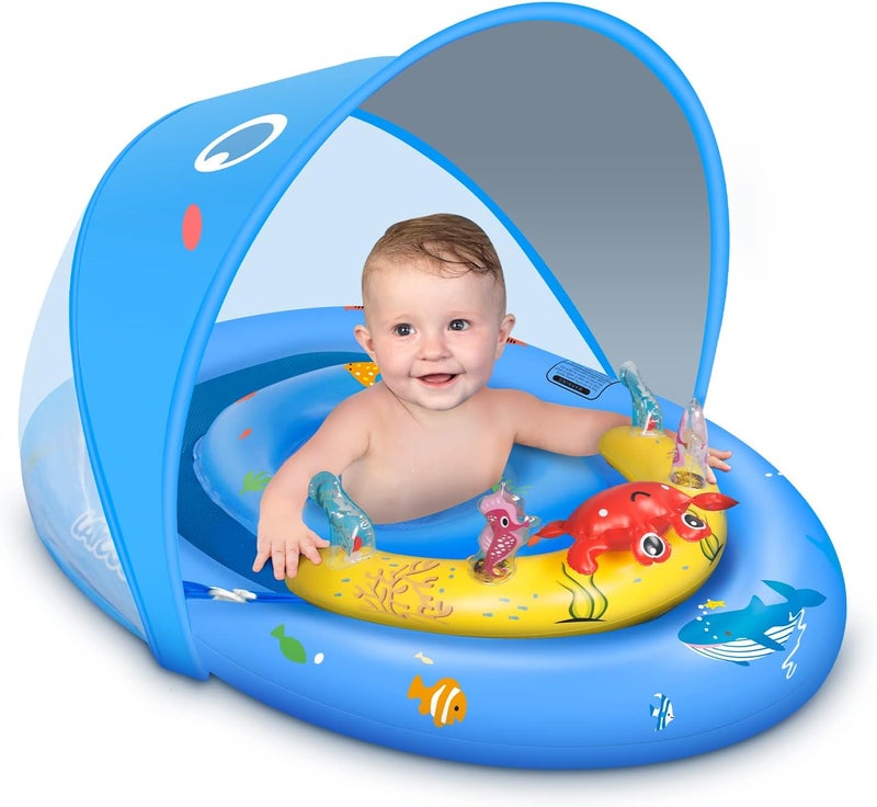 LAYCOL Baby Pool Float with UPF50+ Sun Protection Canopy & Toy Play Console，Infant Baby Float for Pool，Adjustable Safety Seat，Toddler Float for 6-24 Months - Image 1